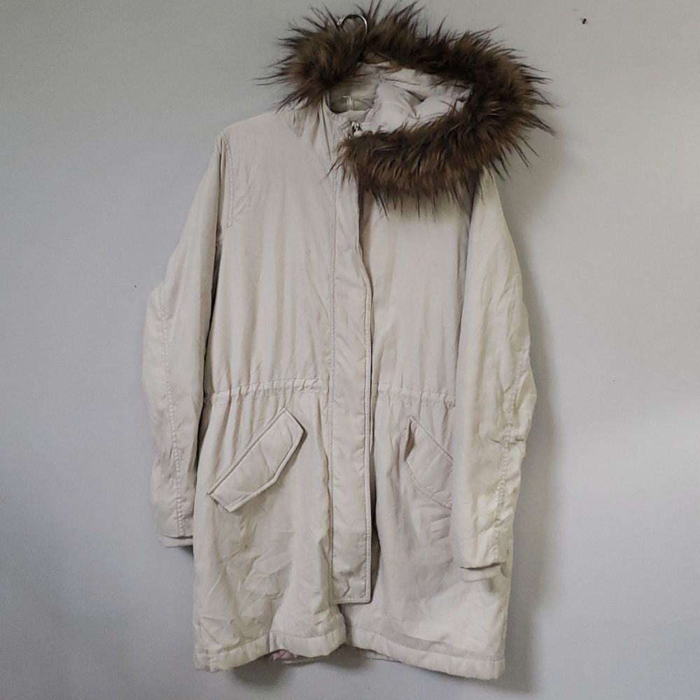 Abercrombie & Fitch Coat Womens XL Anorak Fur Trimmed Hooded Parka Long Winter